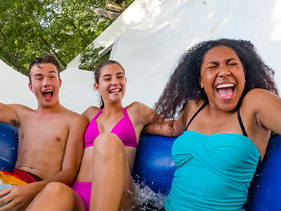 Teens on a raft ride having fun