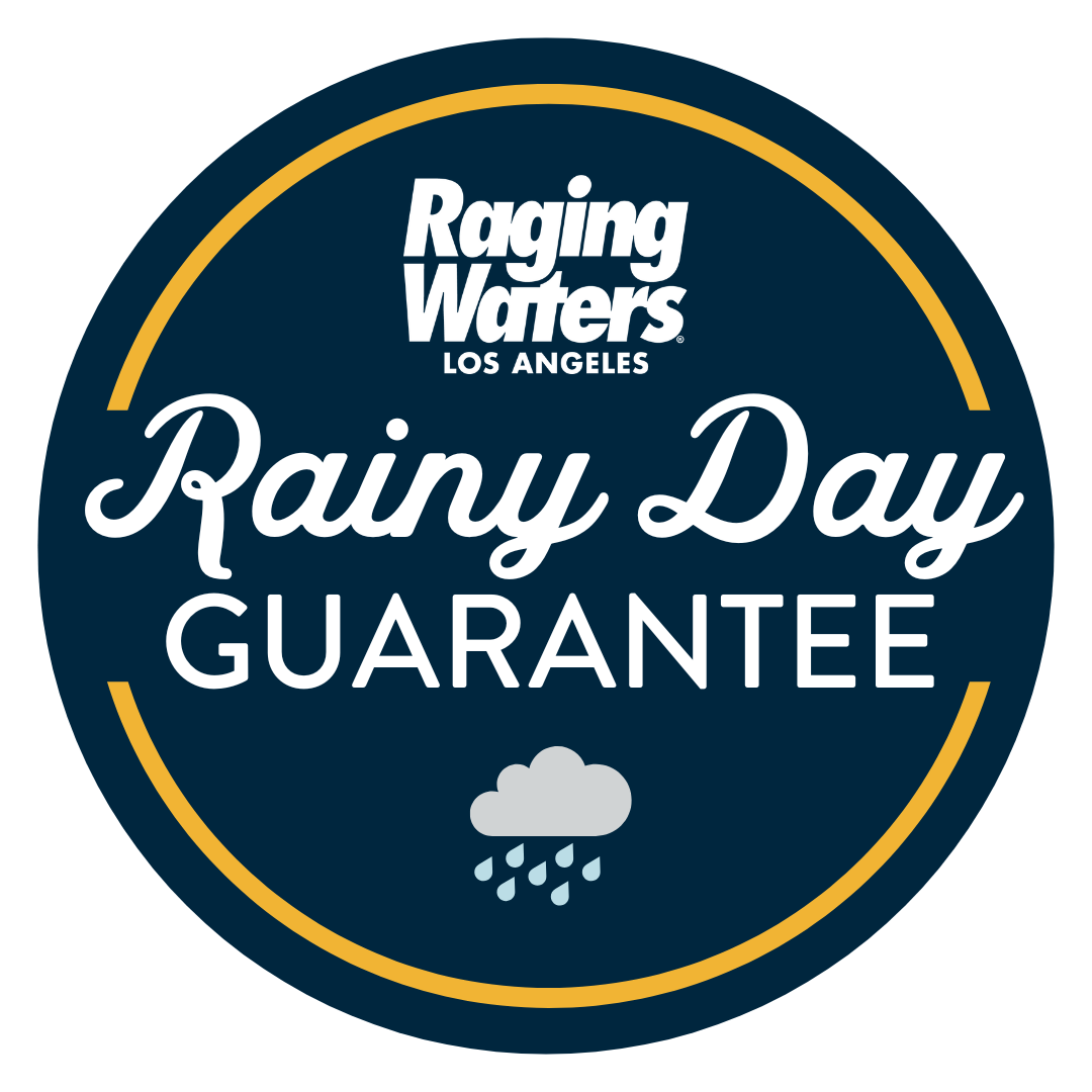 Rainy Day Guarantee logo at Raging Waters Los Angeles